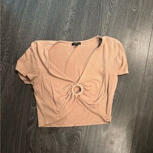 Dynamite Beige Crop Top with Front Ring Detail